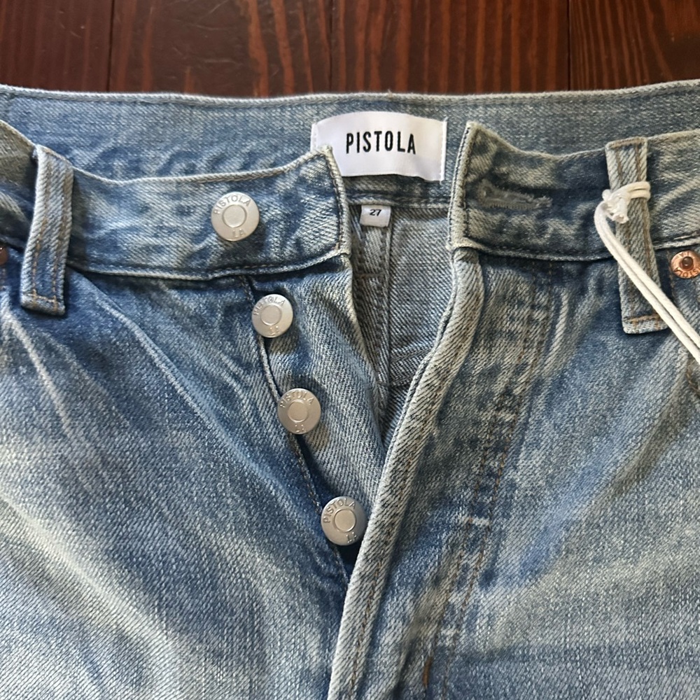 Pistola Light Blue Distressed Straight Leg Jeans cropped - Picture 2 of 5